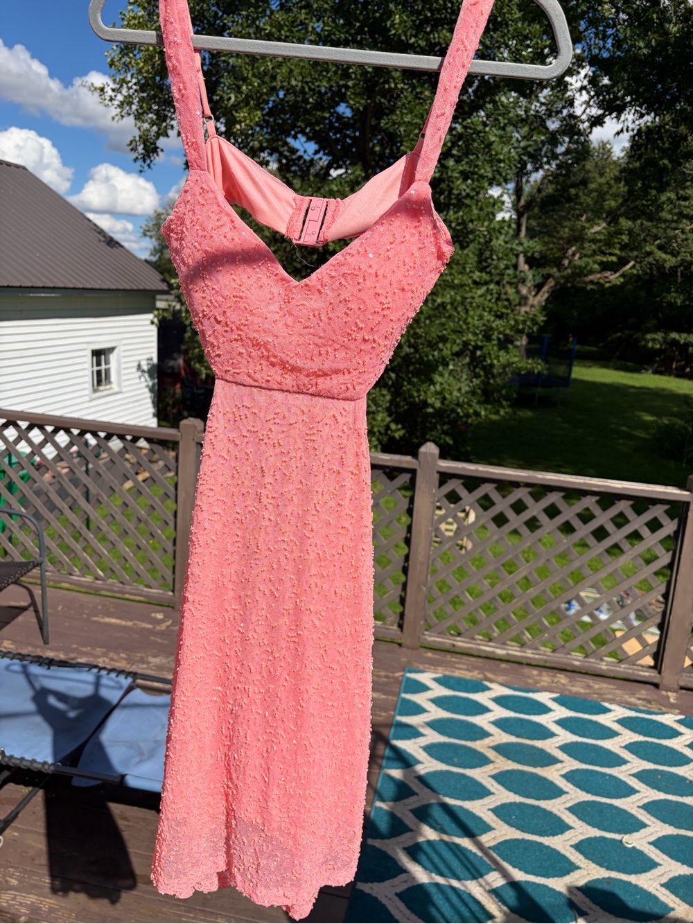 Windsor Coral Lace Midi Dress with V-Neck. Homecoming dress, worn one time.